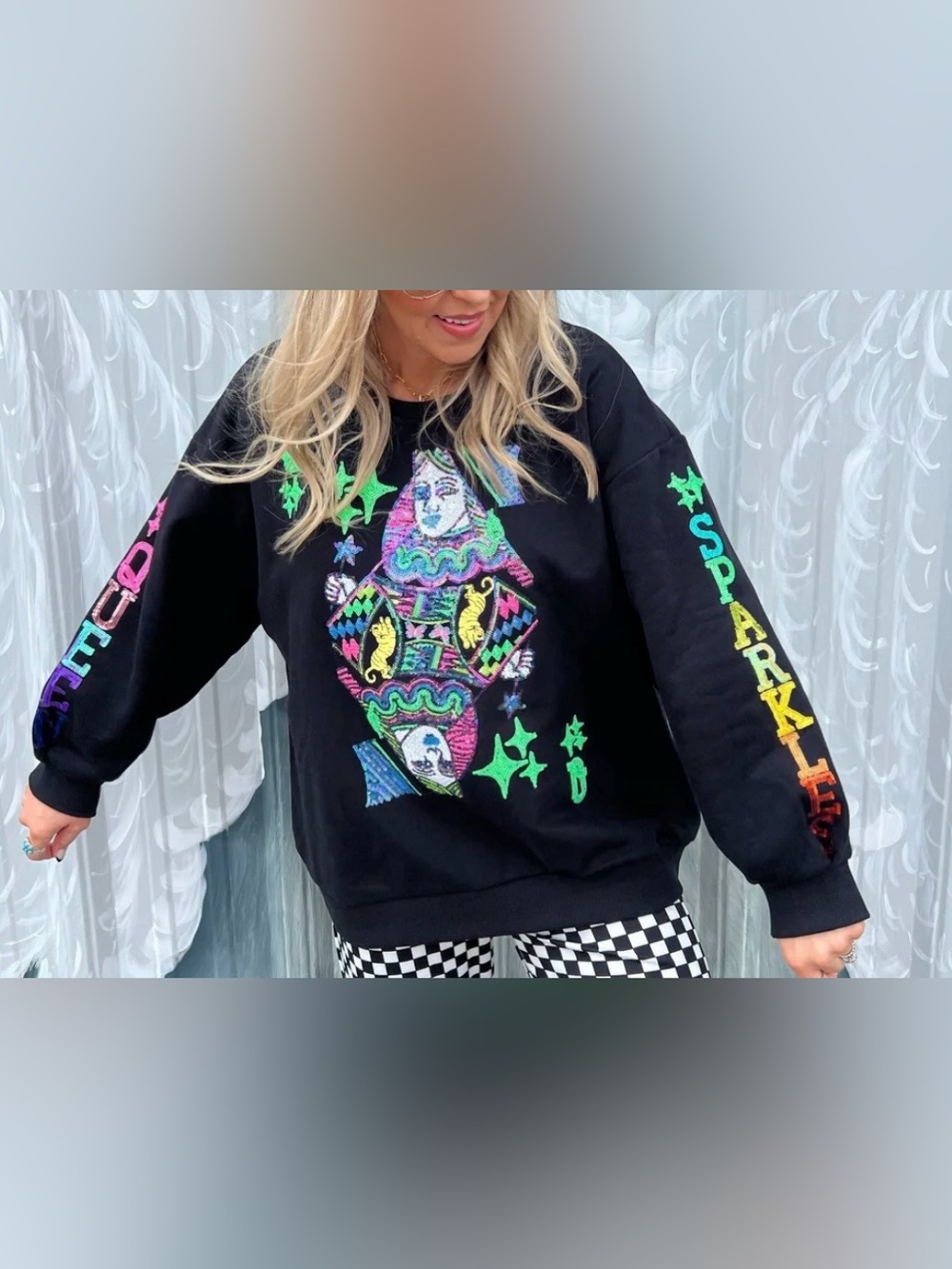 Queen of Sparkles Card Logo Sweatshirt size medium